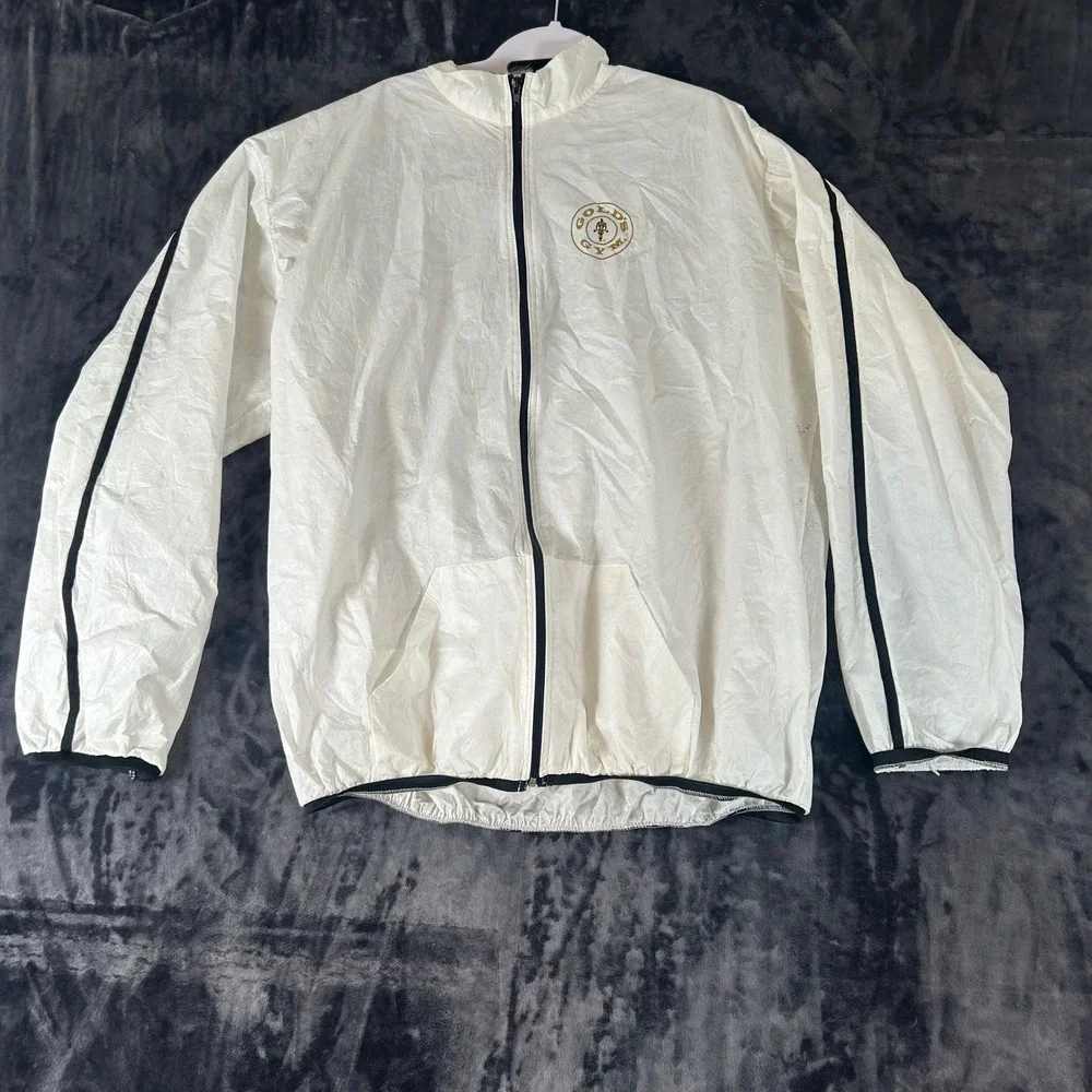 Gold's‎ Gym Windbreaker Jacket Mens XL White Spunbonded Olefin Full Zip Logo